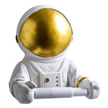 Porta-papel higiênico de parede em formato de astronauta, dourado.