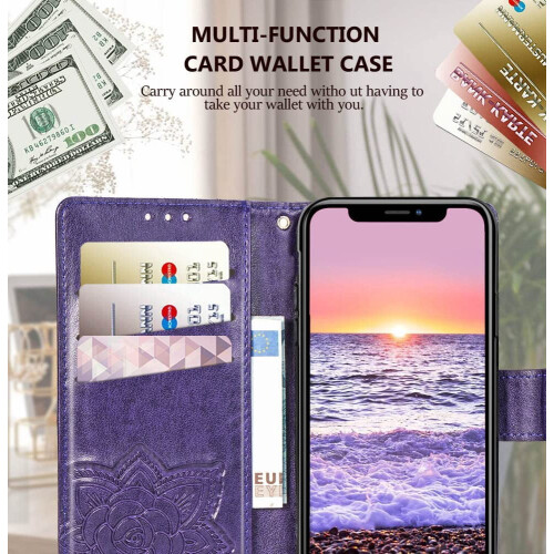 iPhone11 pung-etui lilla PU-læder folio med 1