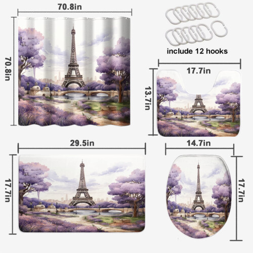 Tacar Cuirtíní Cithfholcadáin Túr Eiffel Lavender 4 phíosa 1