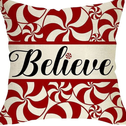 Capa de Almofada Árvore de Natal 18x18 Bengala Doce Vermelha 1