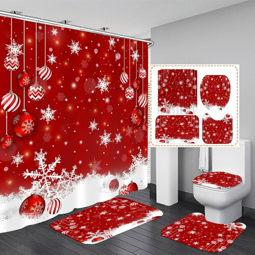 Plaid Letter Pattern Bathroom Set 4pcs Non-slip Waterproof 1
