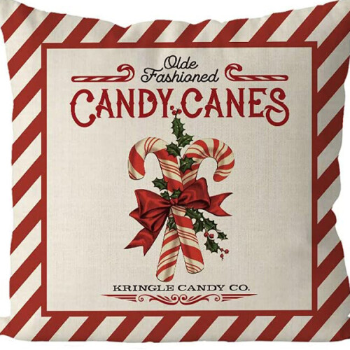 Capas de almofada natalinas com estampa de bengala doce, alce e trenó, 45x45 cm (18x18 polegadas) 1