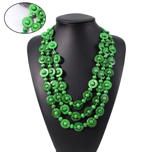 Bohemian beaded necklace coconut shell green 2
