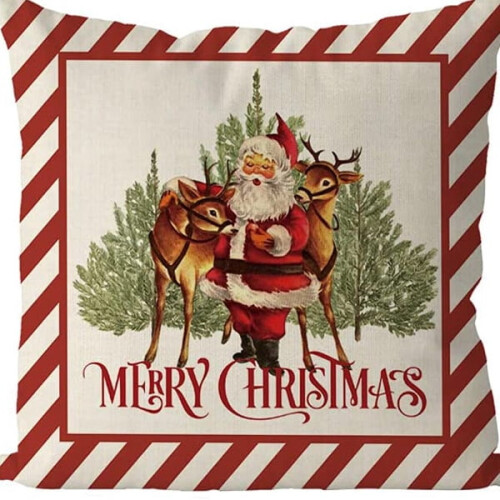 Capas de almofada natalinas com estampa de bengala doce, alce e trenó, 45x45 cm (18x18 polegadas) 1