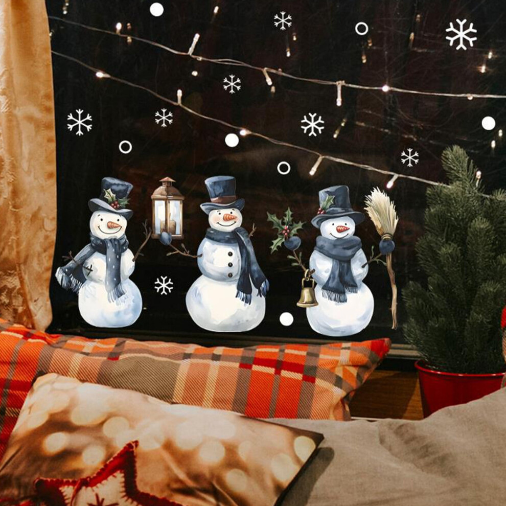 Christmas Wall Sticker Blue Snowflake Snowman 23.6X11.8 Inch 9314556006784