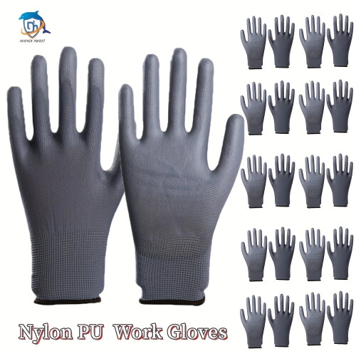 Black Polyester PU Work Safety Gloves EN388 12 Pairs 1