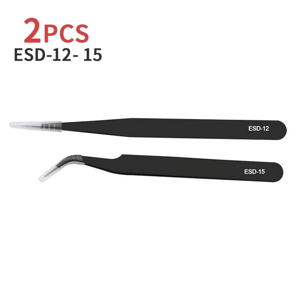 Esd Anti-Static Stainless Steel Tweezers 2 Pcs 9314556017056