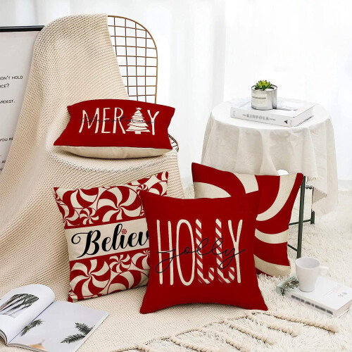 Conjunto de 4 capas de almofada com estampa de árvore de Natal, 45x45 cm (18x18 polegadas). 1