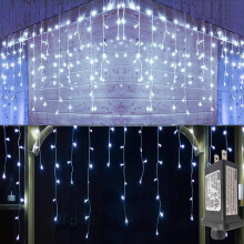 Soilse Nollag Lasmuigh 400LED 33 troigh - Solas Teaghráin Sí Cuirtíní 8 Mód le 75 Braon, Sreang Shoiléir le haghaidh Maisiúcháin Bainise