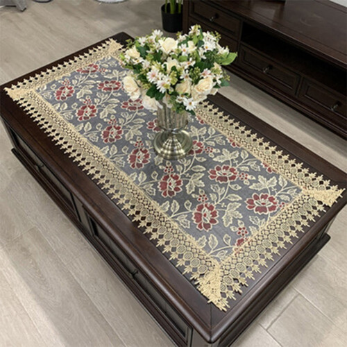 Lace tablecloth rectangular light brown 20x40 inches