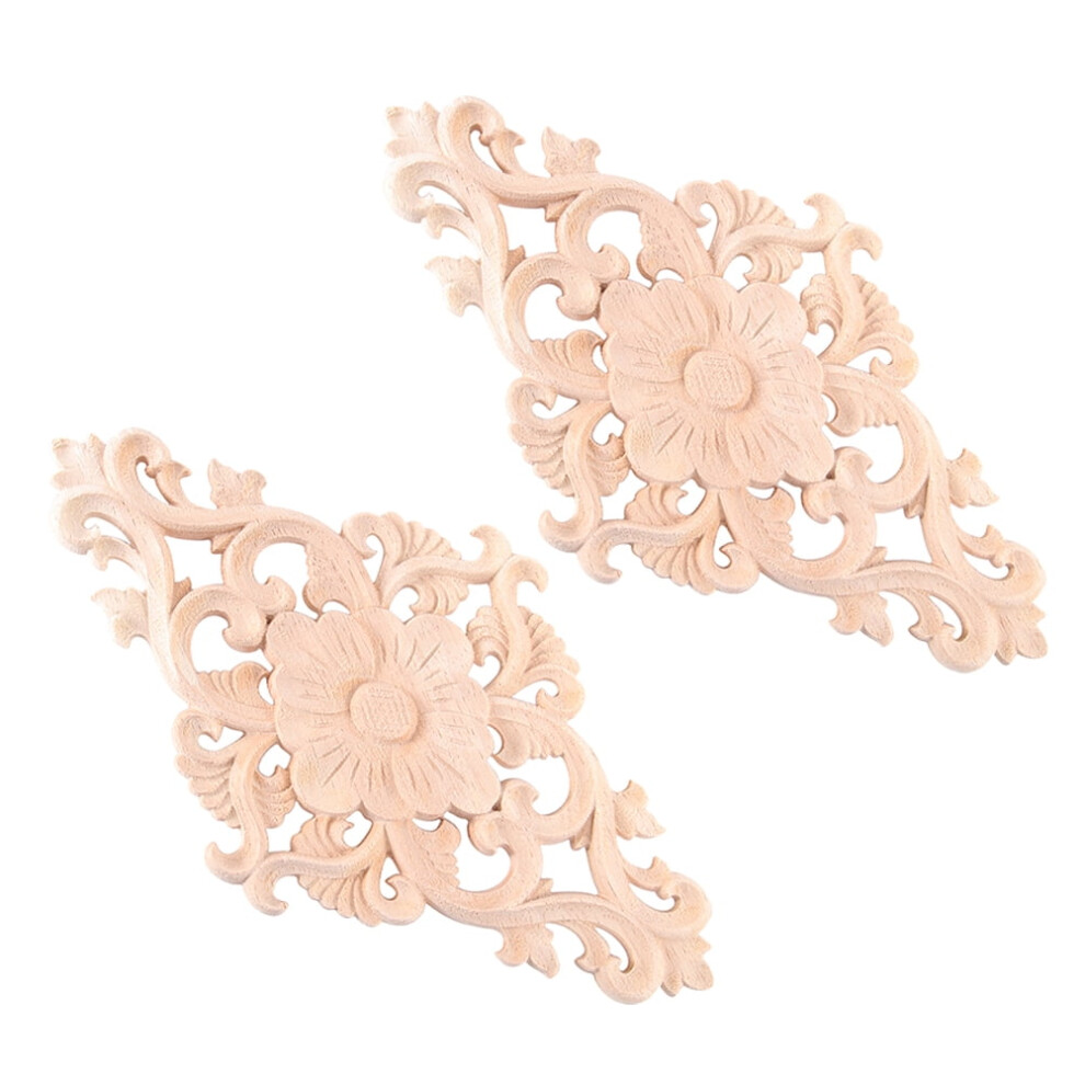 Wood Carved Flower Onlay Applique Unpainted 2 Pcs 9314556027161