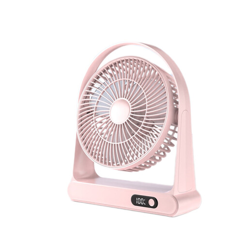 Mini ventilador USB com luz noturna e visor digital rosa 1