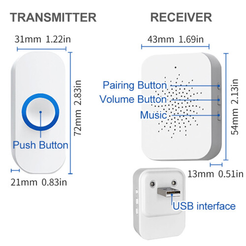 USB Doorbell Wireless Remote Control with Voice and Music 2
