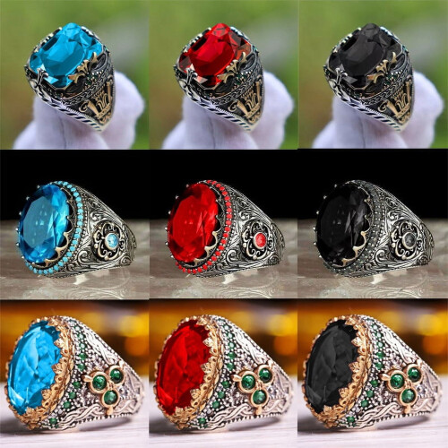 Men's Emerald Inlay Ring Retro Luxury Style 1
