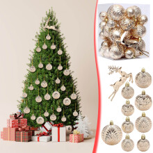 Champagne Gold Christmas Ball Ornaments Plastic 12pcs