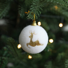 Velvet White Flocked Ball Ornaments 2.3 Inch Gold Pattern 6