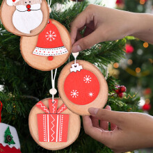 Christmas wooden round sign with Santa gift bag design black
