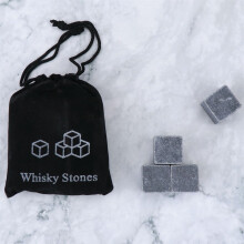 Winysin Whiskystenar Presentset med 4 Unika Kylstenar med Sammetspåse - Återanvändbara