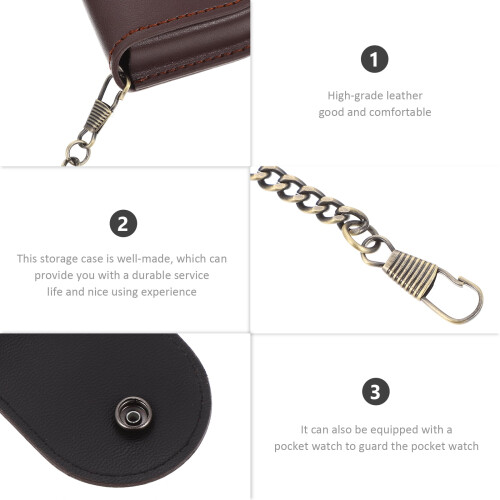 Pocket Watch Holder with Chain Tan Storage Case 1