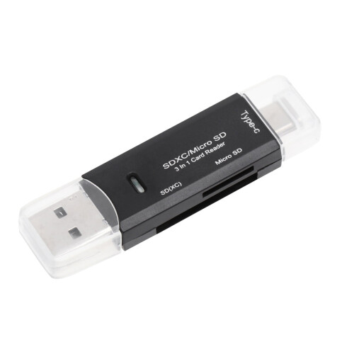 Lettore OTG da USB-C a Micro USB per schede TF e SD, colore nero