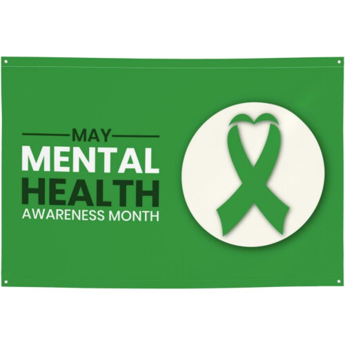 Banner de Conscientização sobre Saúde Mental Verde 47x71 polegadas