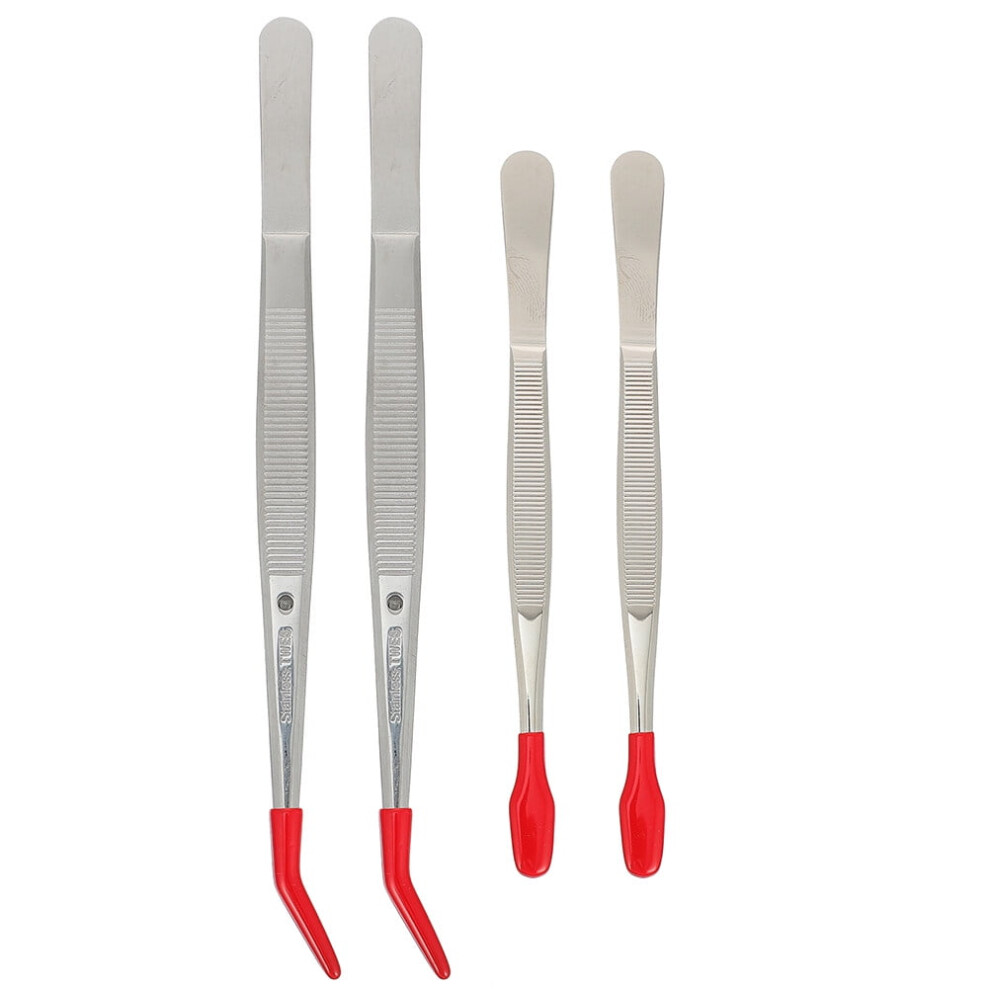 Stainless Steel Straight Tweezers 4 Pcs 901175890543