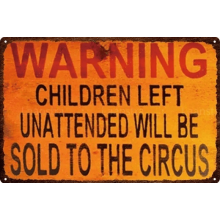 Panneau en métal « Attention enfants » - Décoration d'Halloween - Art du cirque - Grand format - Magasin de cuisine