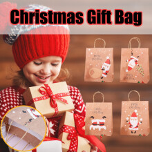 Tarmeek Decorazioni natalizie per interni ed esterni, 12 pezzi Sacchetti regalo di Natale in carta, confezione con fondo in carta kraft, borsa tote