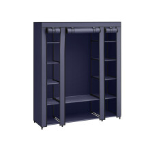 Fabric Wardrobe - Canvas - Navy Blue - 12 Shelves and Clothes Hanging Rail