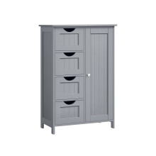 Bathroom Floor Storage Cabinet - Wood - White - Features 4 Drawers and 1 Wardrobe Compartment
