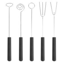 Juego de 5 tenedores de acero inoxidable para chocolate, utensilios de cocina para el hogar (negro + plata)