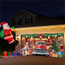 16x7ft Christmas Garage Door Cover Decoration Red Truck & Christmas Backdrop