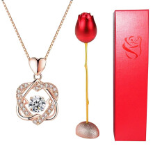 Romantische rozenketting met hanger, Valentijnsdag, bruiloft, verjaardag, sieradencadeauset (roos + voetstuk + ketting + doos)