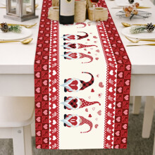 Chemin de table Saint-Valentin 33 x 178 cm à carreaux rouges et noirs, motif gnomes amoureux, décoration de cuisine, cœur et Cupidon en toile de
