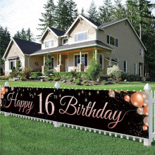 Sweet16Birthday-pynt til piger, stort banner og fotorekvisit, rosaguld festdekoration (9,8x1,6 fod)