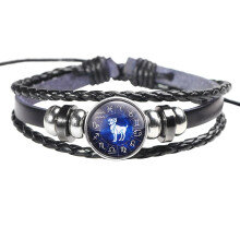 Pulsera unisex con constelación del zodíaco, de cuero trenzado.