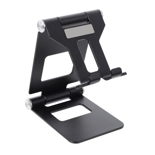 Suporte portátil para celular e tablet para uso no quarto.