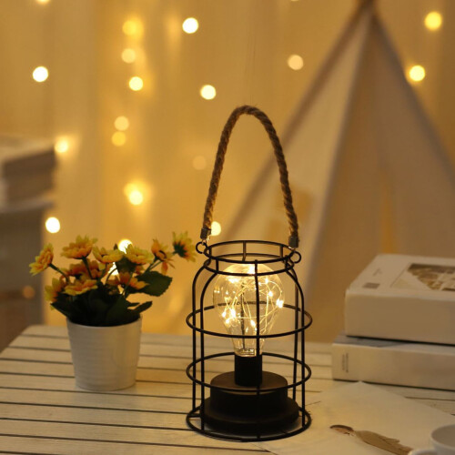 Lanterne LED en métal, alimentée par piles, 1 pièce