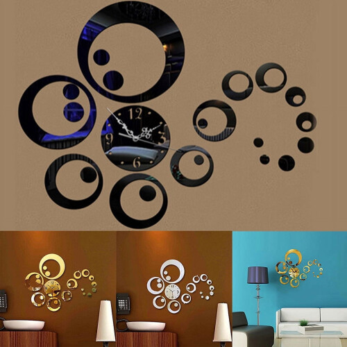 3D Mirror Wall Clock Sticker Black Home Decor 2
