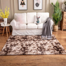 Tapis lavable pour salon, épais et doux, couleur café foncé