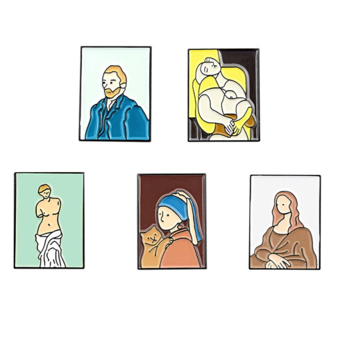Σετ καρφίτσες με σμάλτο και σχέδιο Mona Lisa Van Gogh 5 τεμάχια