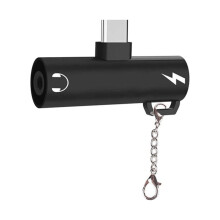 Type-C oortelefoonadapter 3,5 mm audio-oplaadkabel zwart