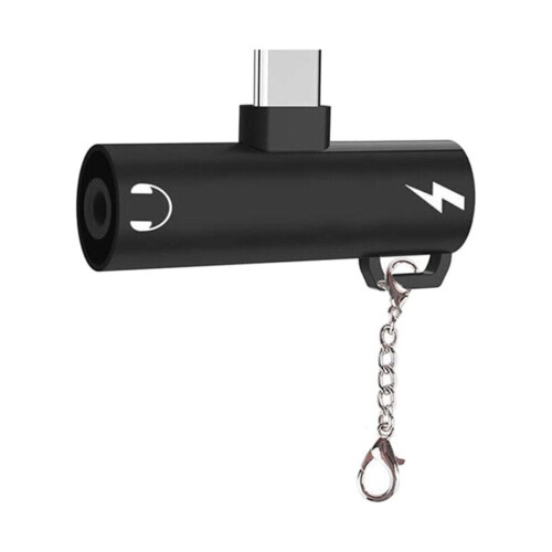 Type-C oortelefoonadapter 3,5 mm audio-oplaadkabel zwart