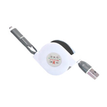Cabo de carregamento retrátil Micro USB e Tipo C preto