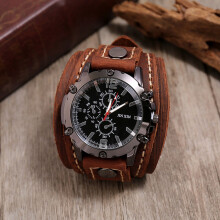 Kayannuo - Decorazioni per il bagno - In offerta - Orologio da polso steampunk da uomo - Orologio vintage in pelle di vacchetta cucito a mano -