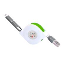 Câble de charge rétractable micro USB et type C vert