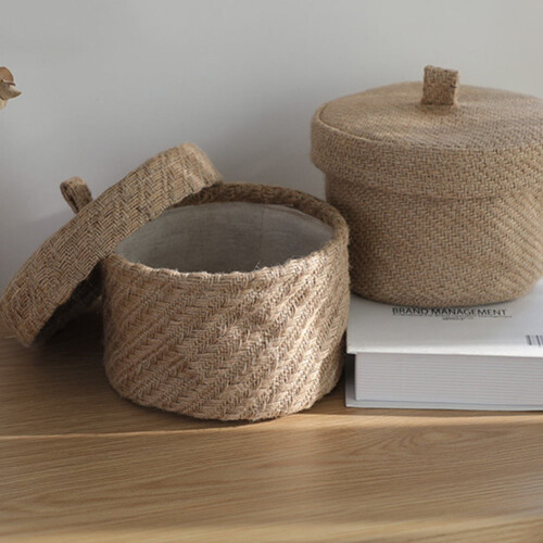 Storage Basket with Lid Woven Decorative 1 Piece 2