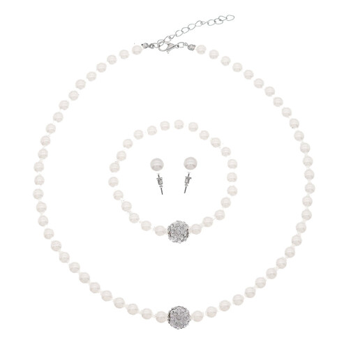 Set di gioielli da sposa: collana, orecchini e bracciale in argento con perle.