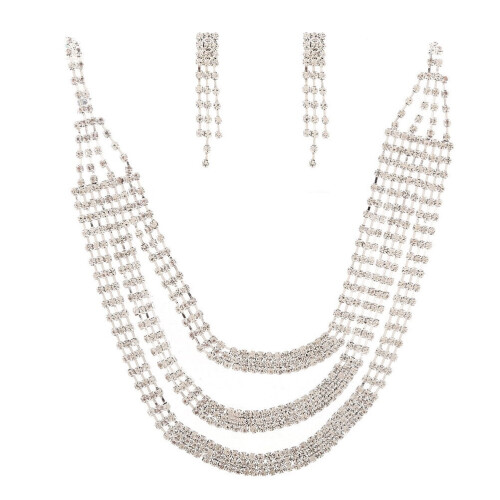 Conjunto de colar e brincos com strass para casamento