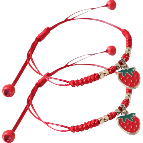 Pulseira trançada com pingente de morango (2 peças)